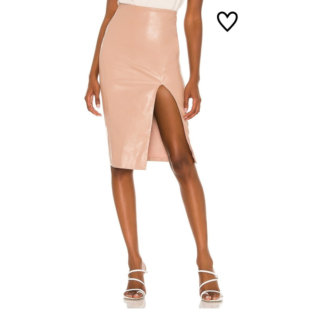 Superdown Faux Leather High Slit Pencil Skirt Blush Nude XS Revolve Sexy Party